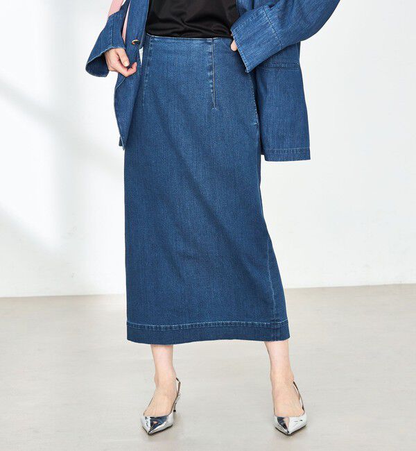 Rie Miller「【RM denim】スリットタイトデニムスカート」|タイト|インディゴブルー