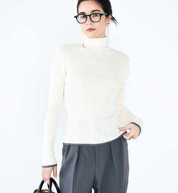 NOLLEY'S「《手洗い可能》3&times;2リブ配色タートルネック」|ニット・セーター|