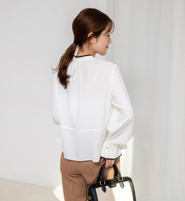 NOLLEY'S「《セットアップ対応》ウォッシャブルストレッチジョーゼットボウタイ風ペプラムブラウス」|シャツ・ブラウス|