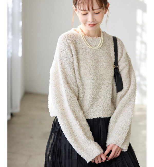 Rope&rsquo;Picnic「スパンコール混リボンヤーンニットプルオーバー」|ニット・セーター|ライトグレー(08)