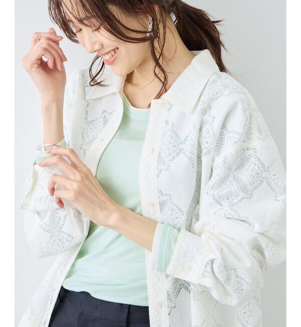 Rope&rsquo;Picnic「レイヤード風シアーロングスリーブTシャツ」|Tシャツ・カットソー|ライトグリン(33)