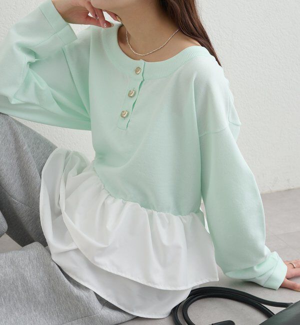  「ペプラムヘンリーニット」|ニット・セーター|ミント