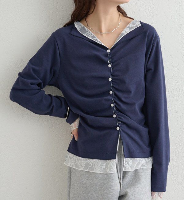  「配色カットソー」|Tシャツ・カットソー|ネイビー