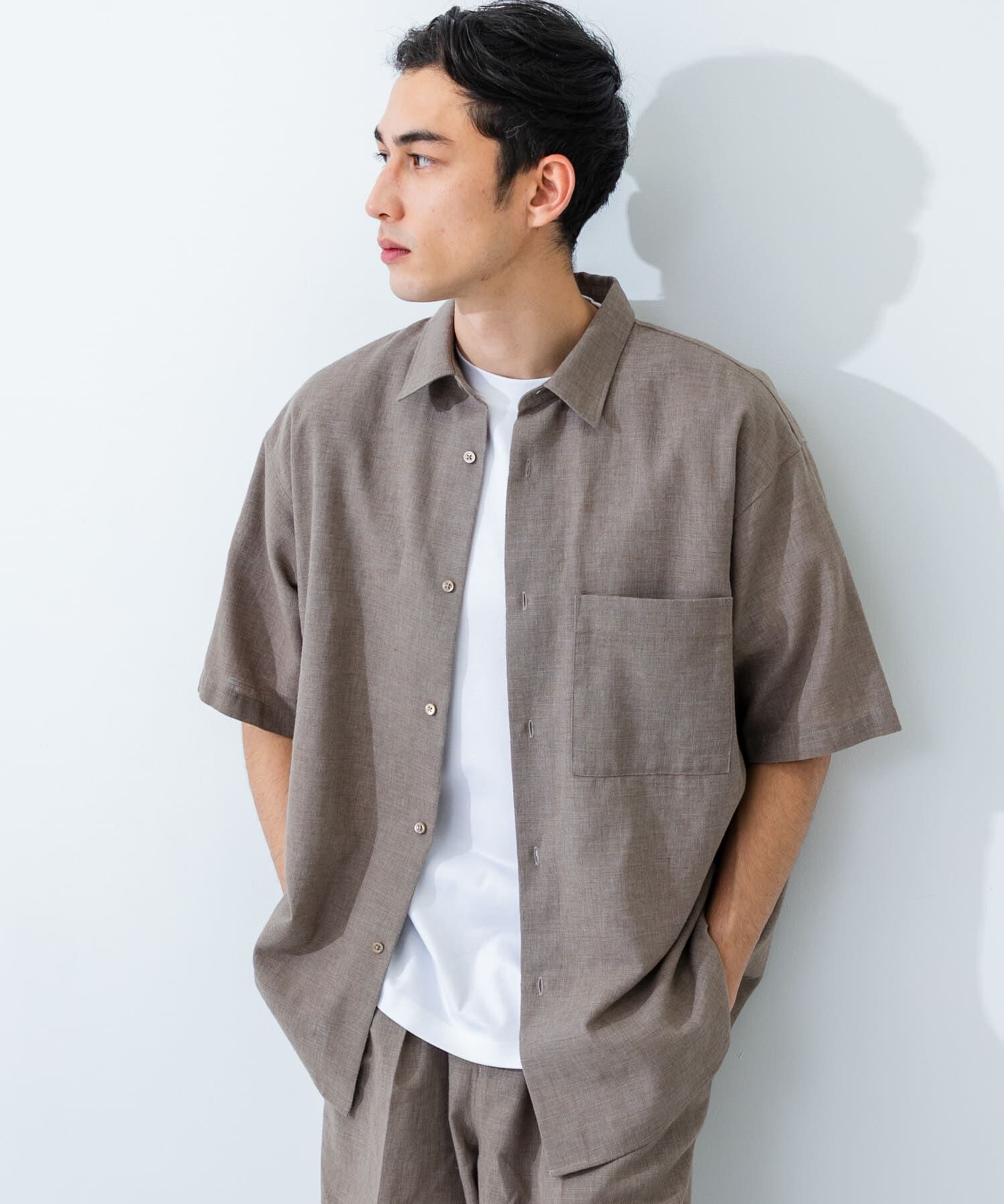 URBAN RESEARCH「LINEN PIN HEAD SHORT-SLEEVE SHIRTS」|シャツ・ブラウス|グレー系その他