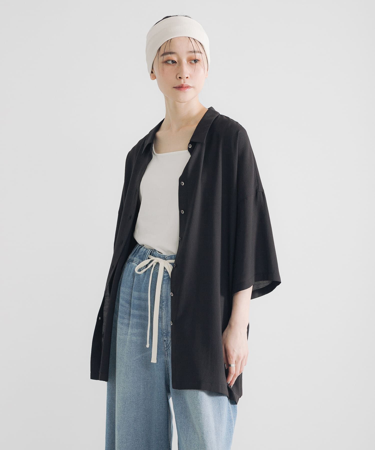 URBAN RESEARCH「ハーフスリーブシアーワイドシャツ」|シャツ・ブラウス|ブラック