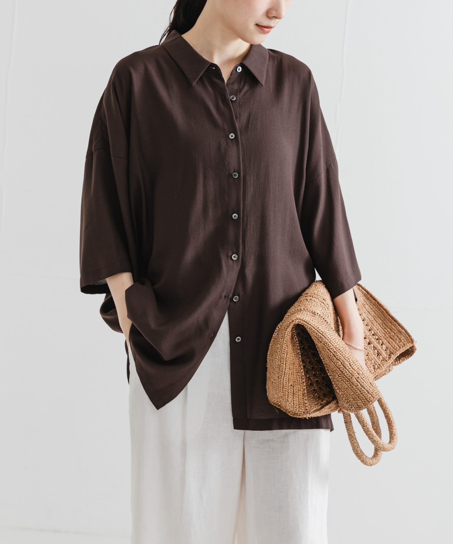 URBAN RESEARCH「ハーフスリーブシアーワイドシャツ」|シャツ・ブラウス|ブラウン