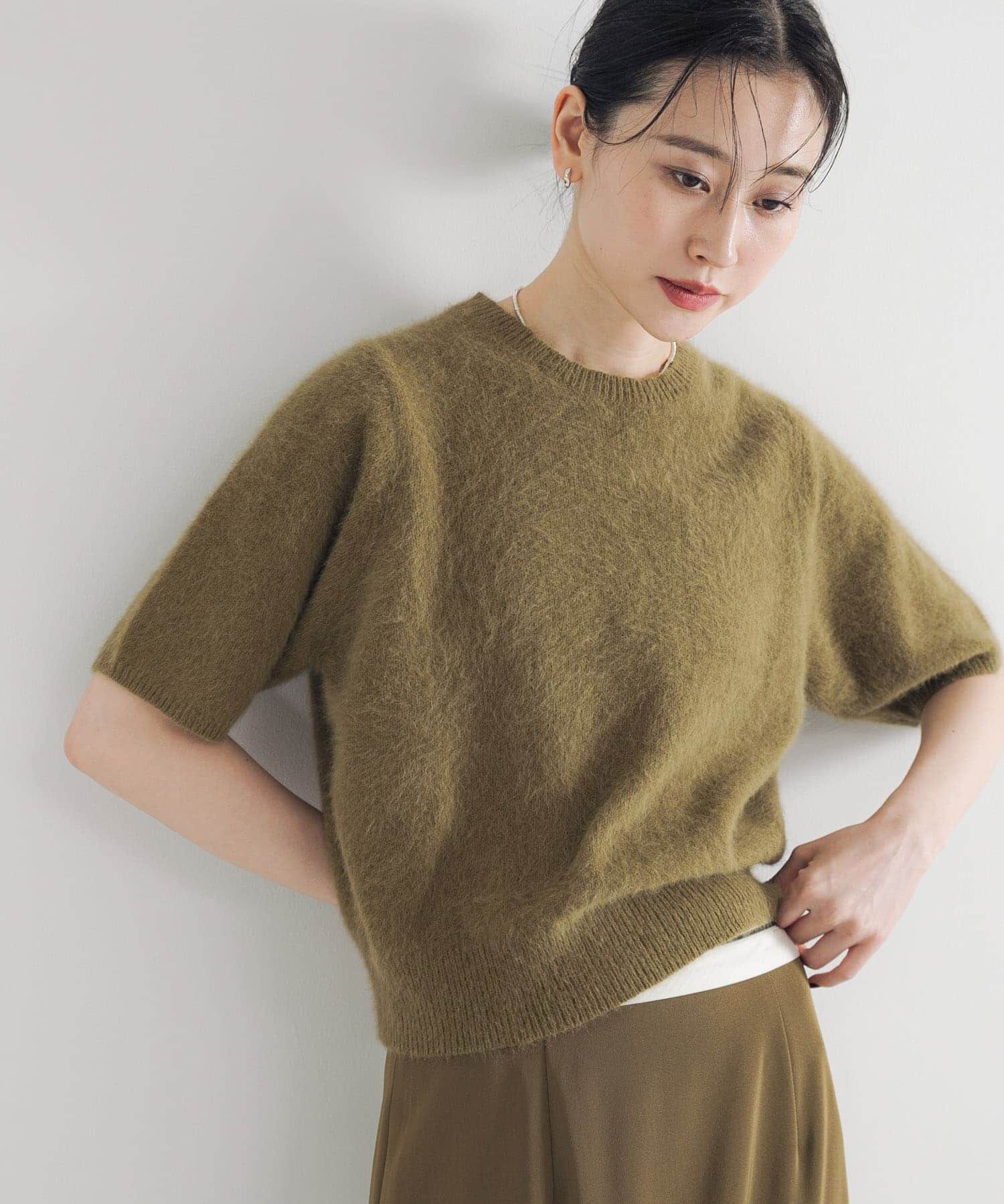 URBAN RESEARCH「FOX/CASHMEREハーフスリーブニット」|ニット・セーター|カーキ