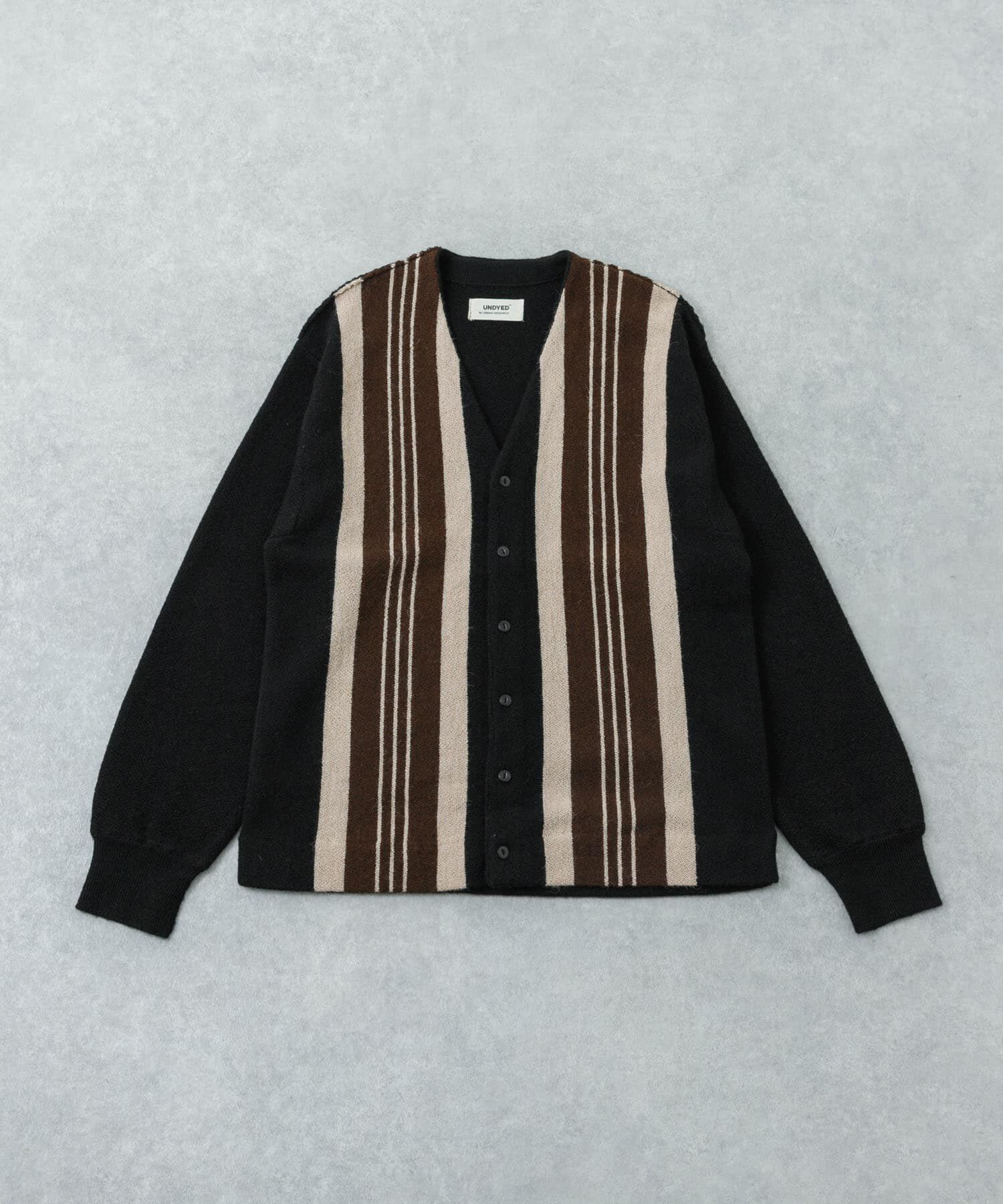 URBAN RESEARCH「UNDYED ALPACA STRIPE CARDIGAN」|カーディガン|ブラック