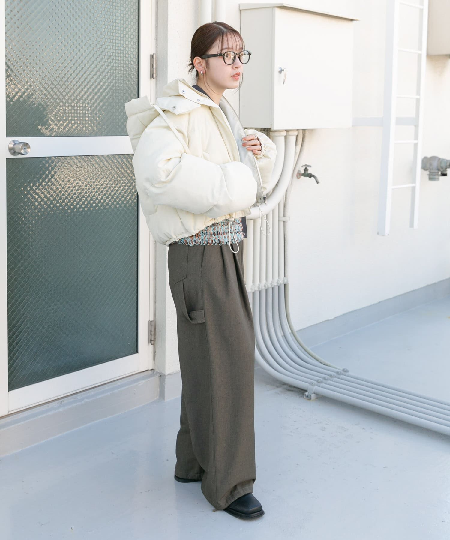  「ショート中綿フードジャケット」|ダウン|