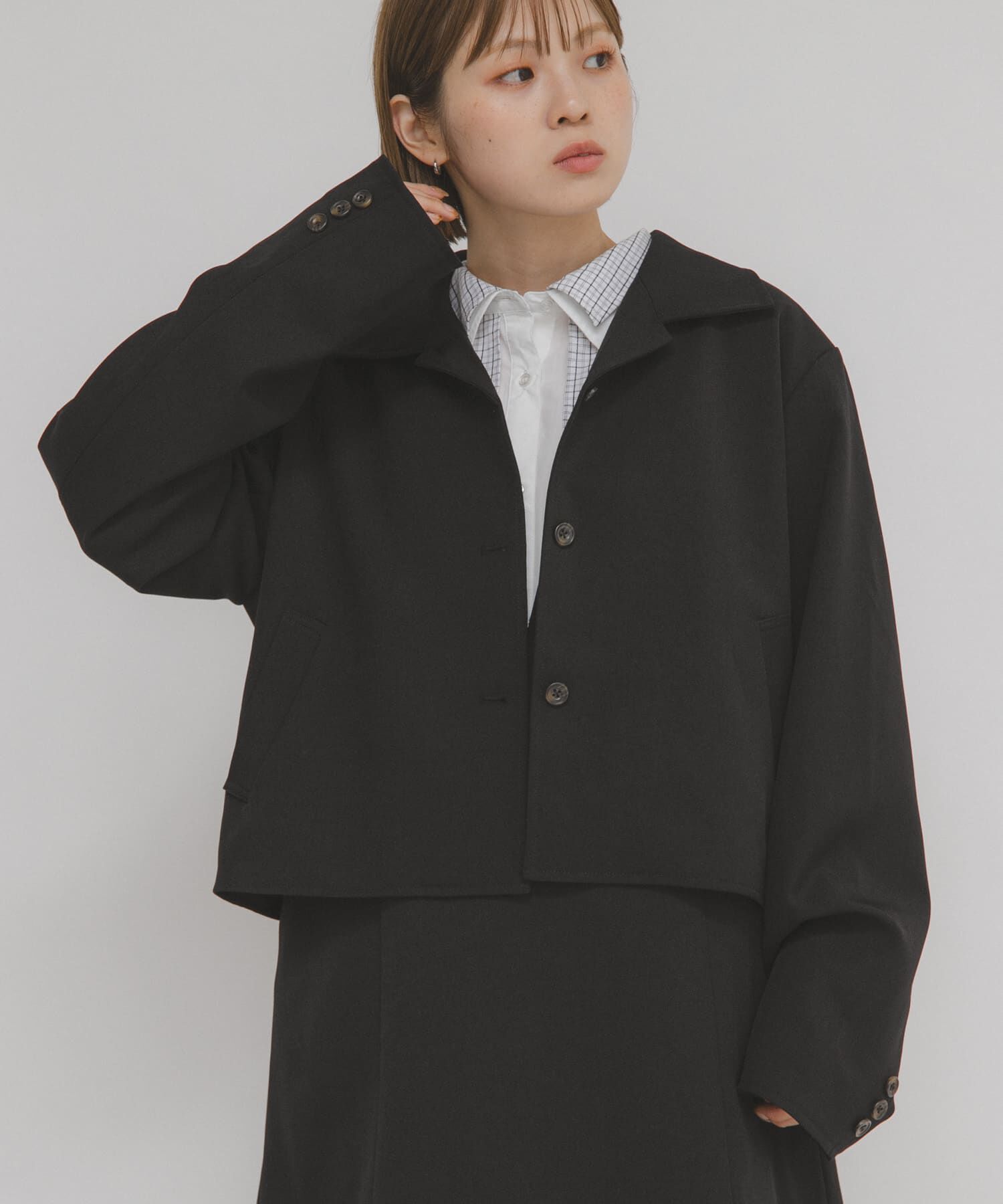  「コンパクトBOXジャケット」|ノーカラーコート|