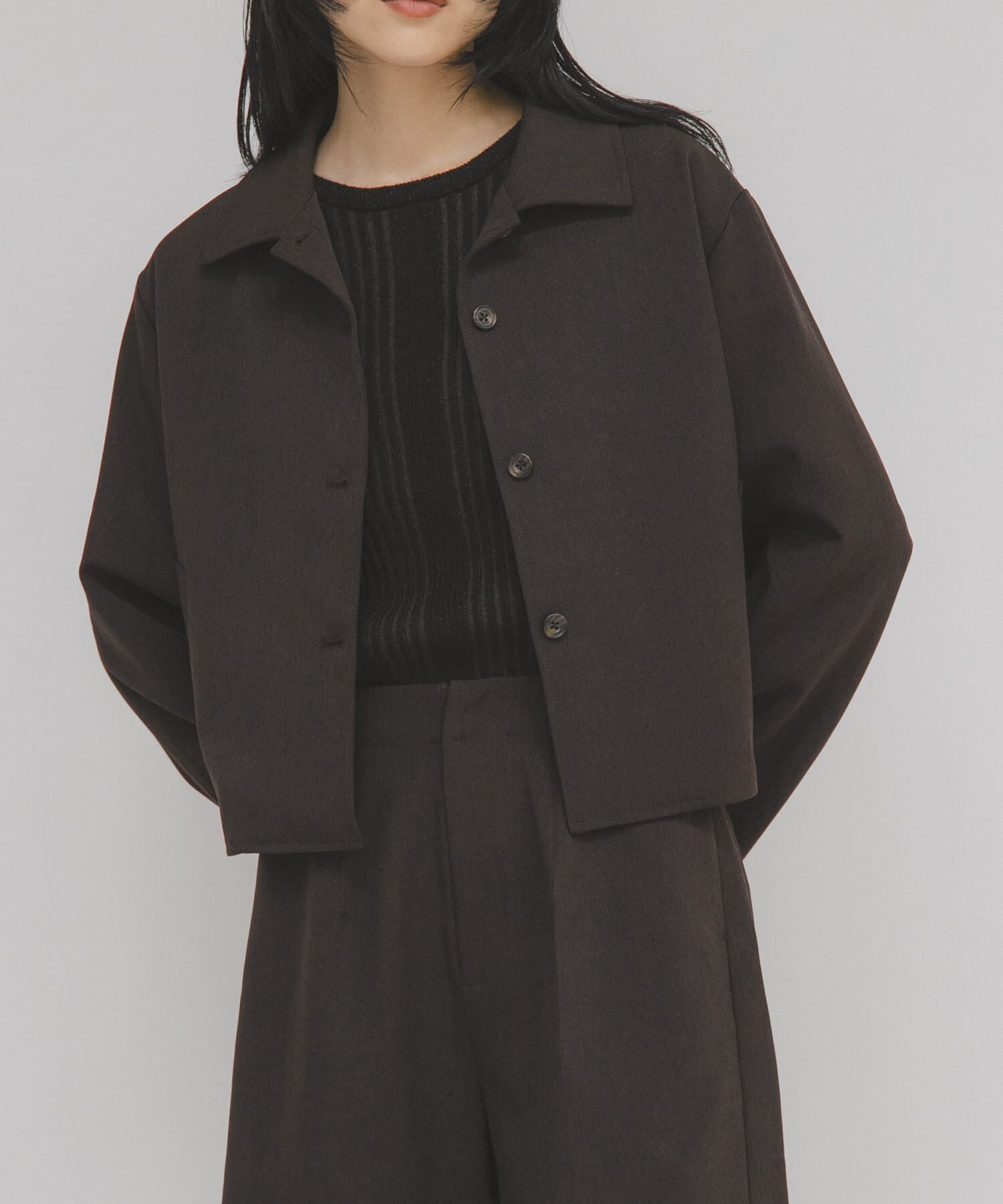  「コンパクトBOXジャケット」|ノーカラーコート|