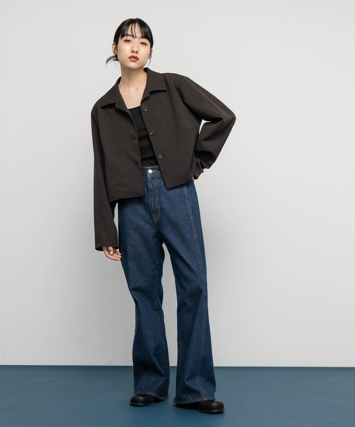  「コンパクトBOXジャケット」|ノーカラーコート|