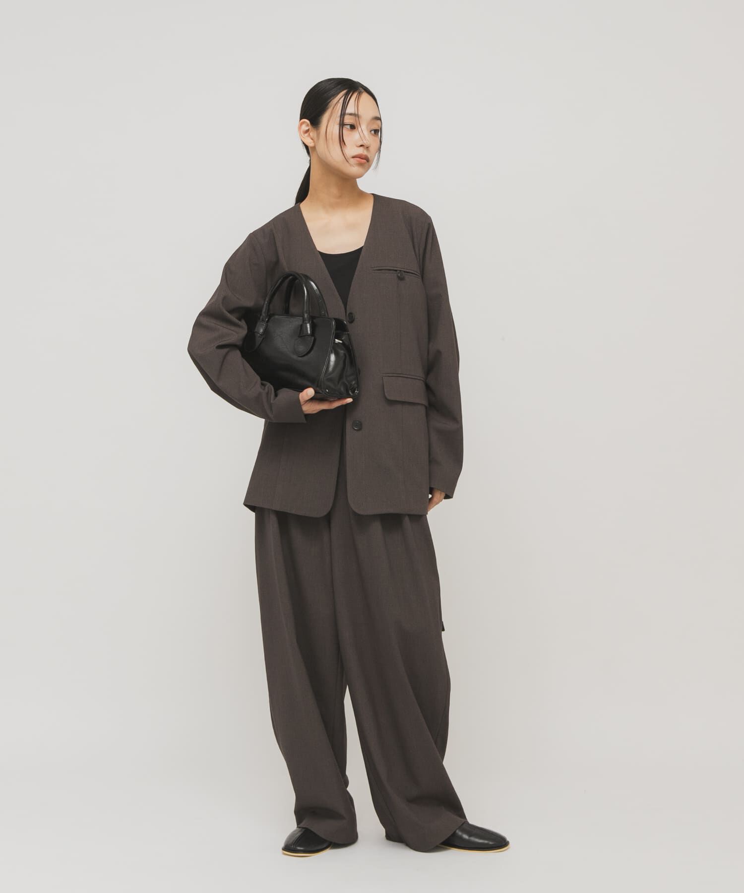  「ノーカラーデザインジャケット」|ノーカラージャケット|