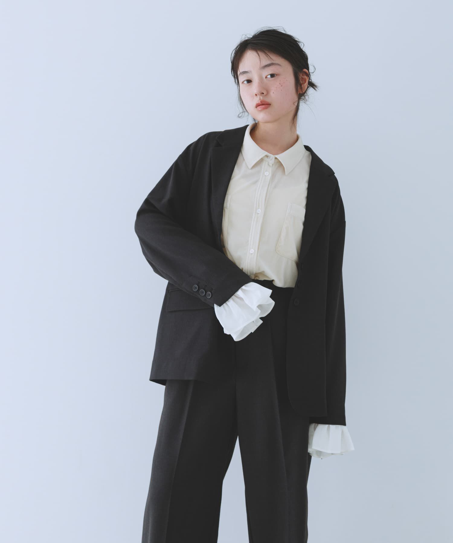  「フリルスリーブテーラードジャケット」|その他|チャコールグレー