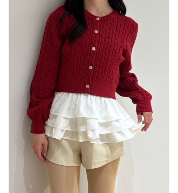  「ゴールドボタンケーブルニットカーデ」|カーディガン|ネイビー