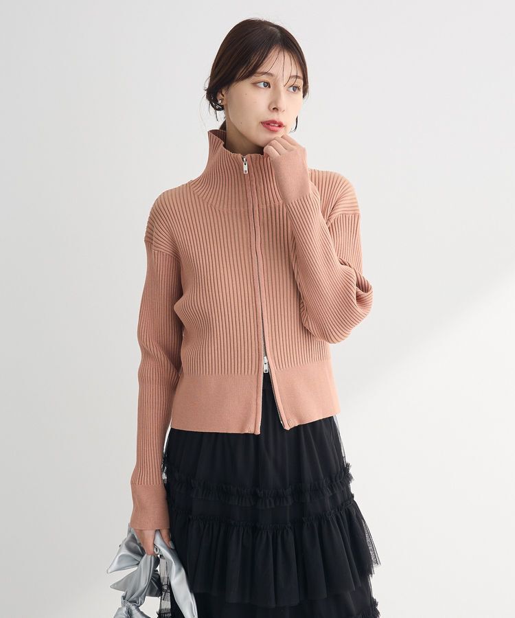 armonia「配色リブZipニットカーディガン」|カーディガン|Pink