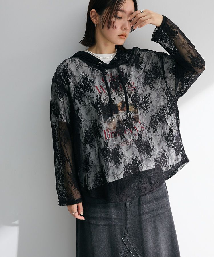 Green Parks「・SUGAR SPOON シアーレースフーディー」|スウェット・ジャージ|Black