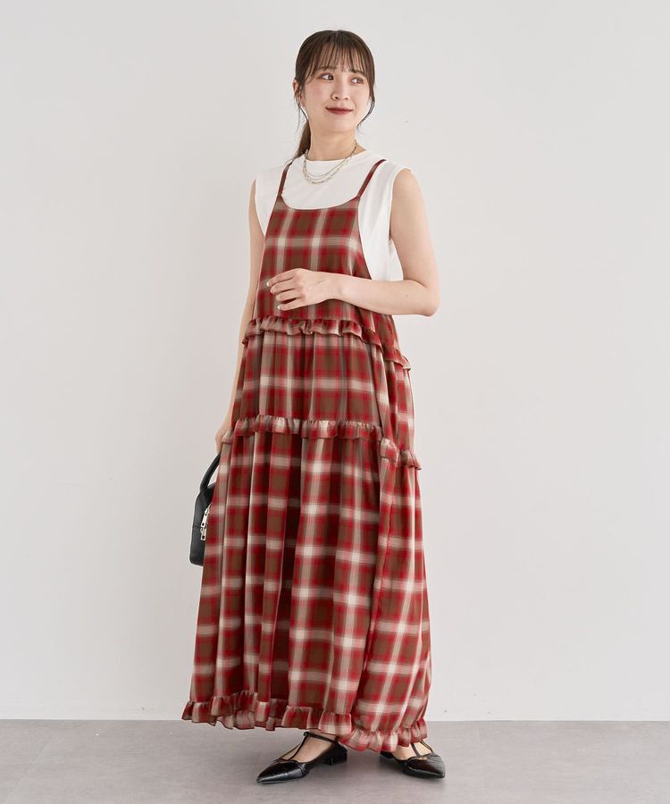 Green Parks「・Petit Fleur オンブレーチェックキャミワンピ」|ワンピース|Brown