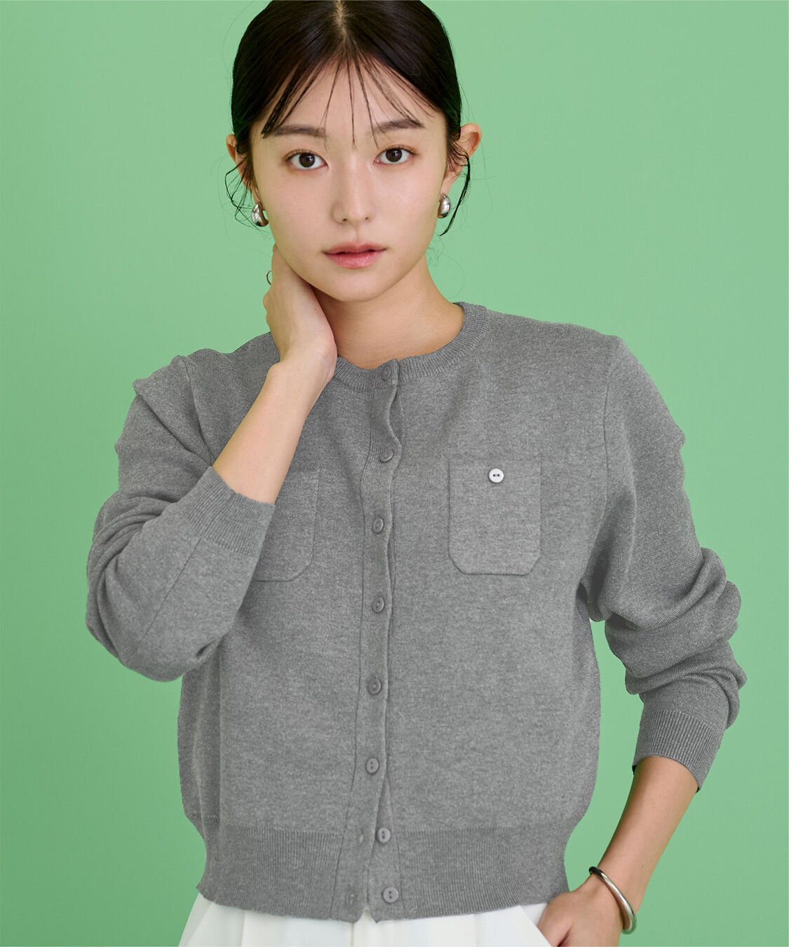 ur's「胸ポケットニットカーディガン」|ニット・セーター|チャコール