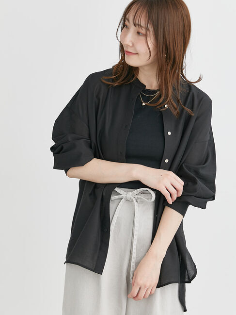 Te chichi TERRASSE「メタル釦バンドカラーオーバーシャツ」|シャツ・ブラウス|ブラック