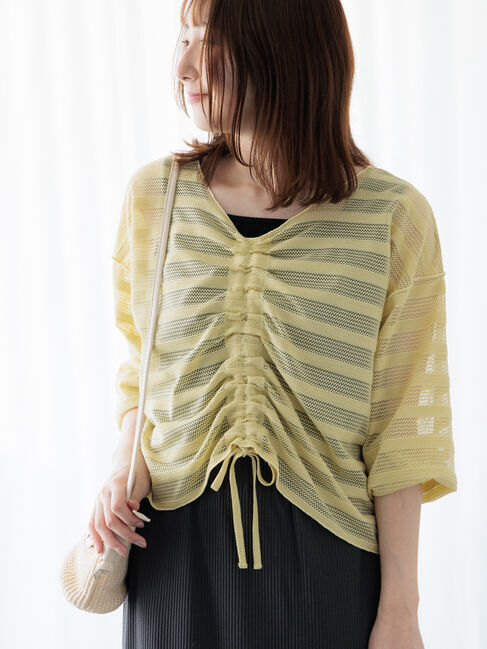 Te chichi TERRASSE「メッシュボーダーシャーリングトップス」|その他|