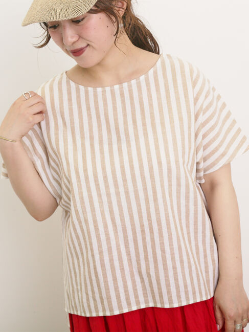 Samansa Mos2「◎綿麻柄アソートボートネックブラウス」|シャツ・ブラウス|ベージュ