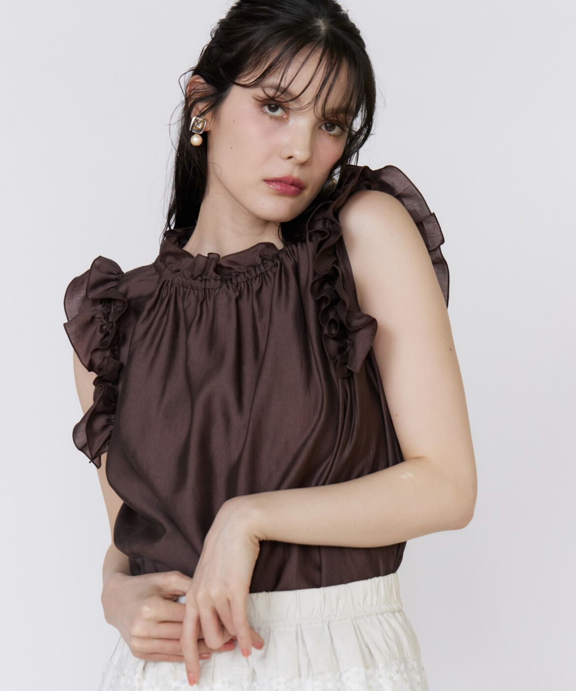 Maglie le cassetto「シャイニーフリルブラウス」|シャツ・ブラウス|