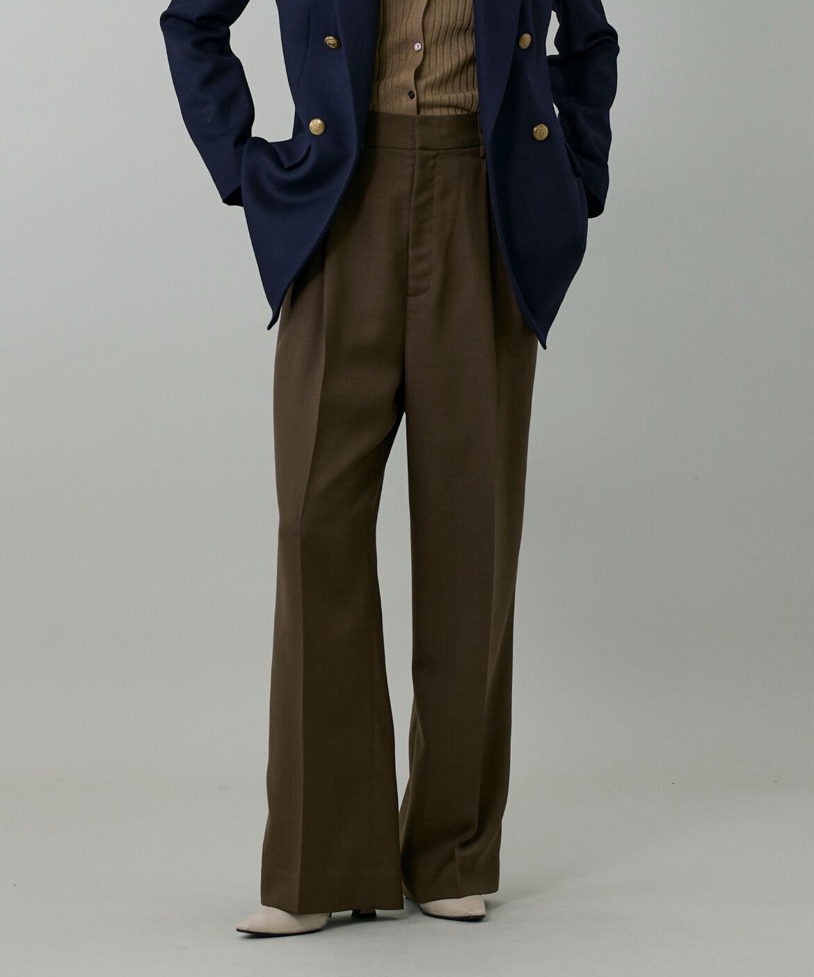 INED「ライトカルゼ ツータックワイドパンツ」|その他|ブラウン