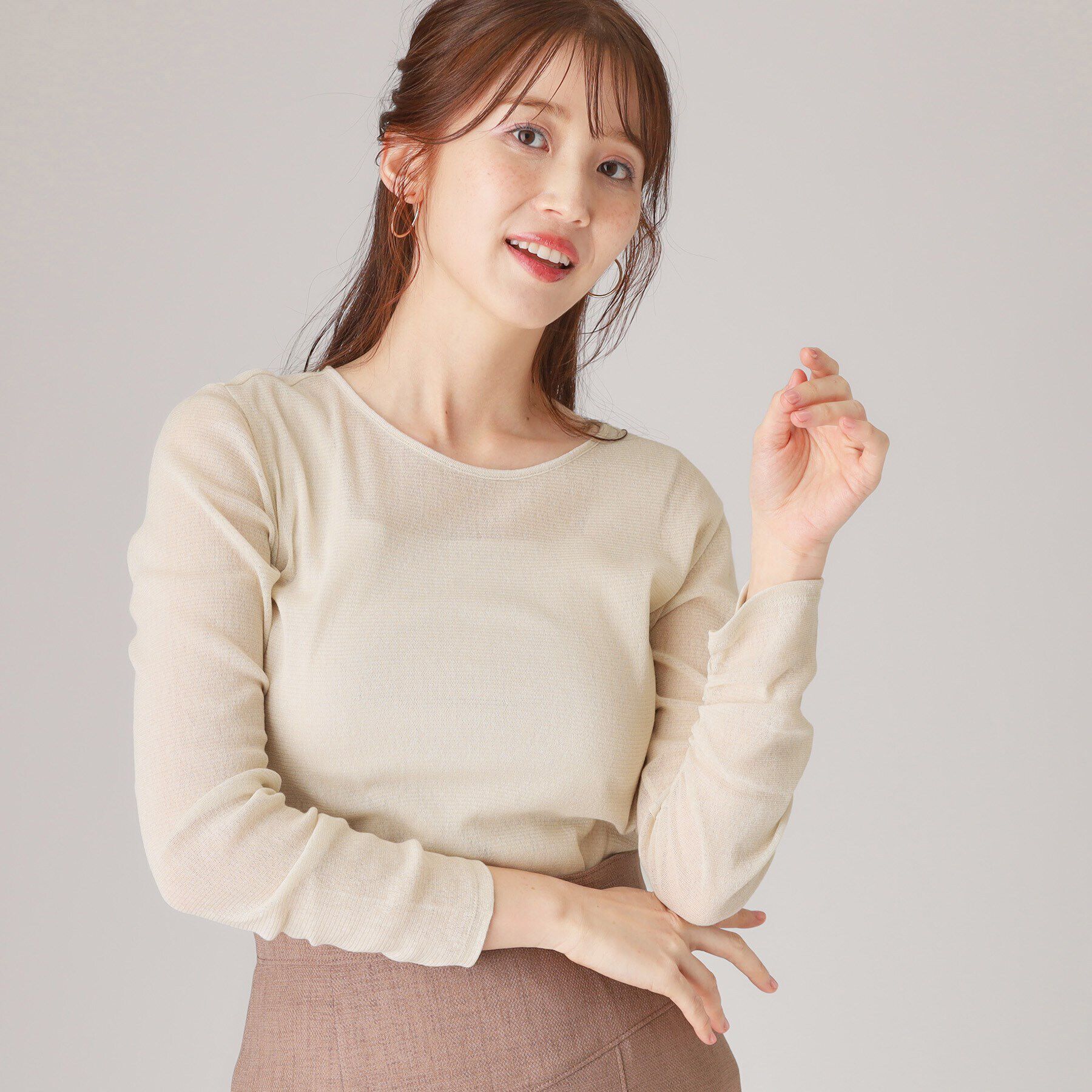 COUP DE CHANCE「【洗える／レイヤードスタイル】ラメプルオーバー」|Tシャツ・カットソー|グレージュ(050)