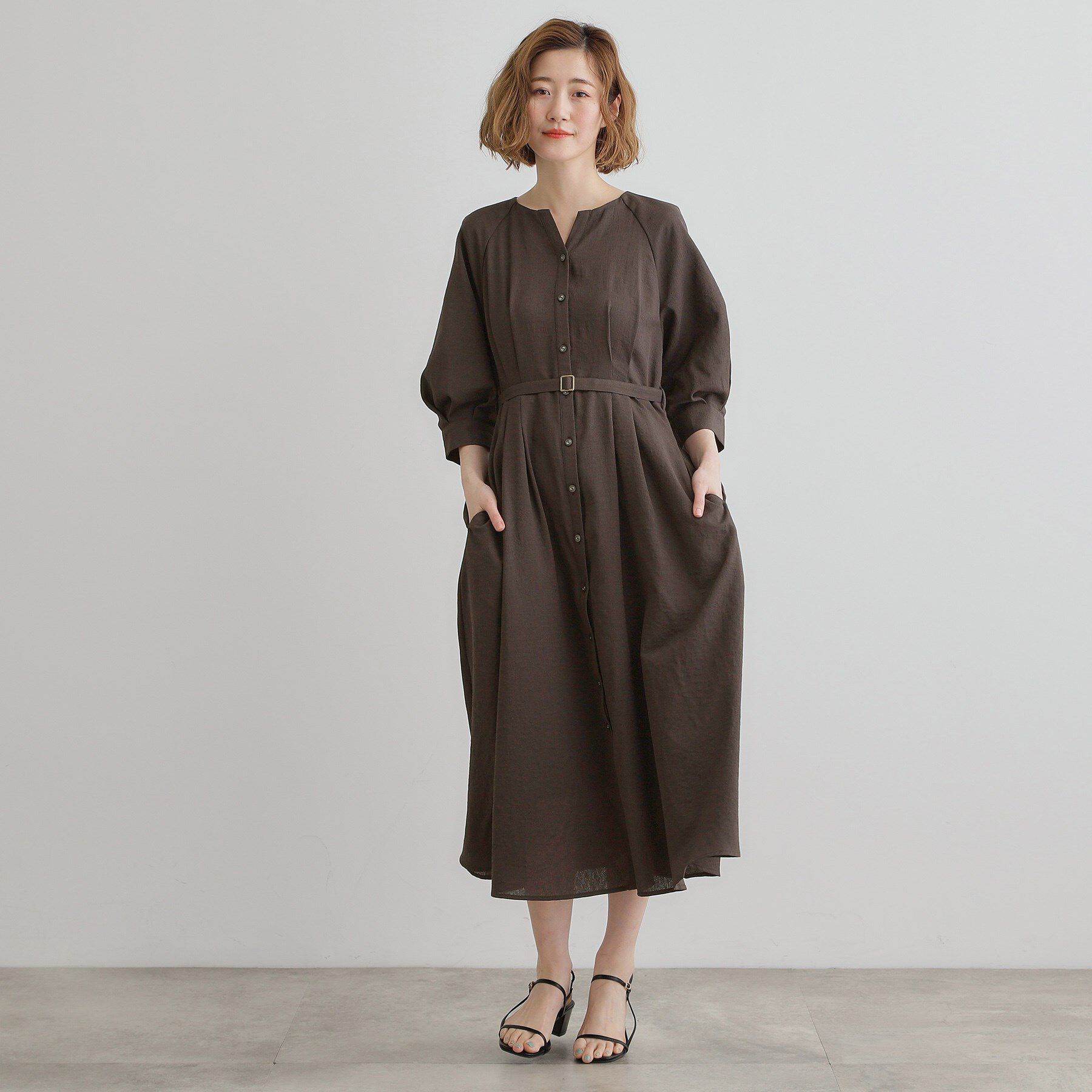 grove「麻調メッシュラグランスリーブワンピース」|ワンピース|