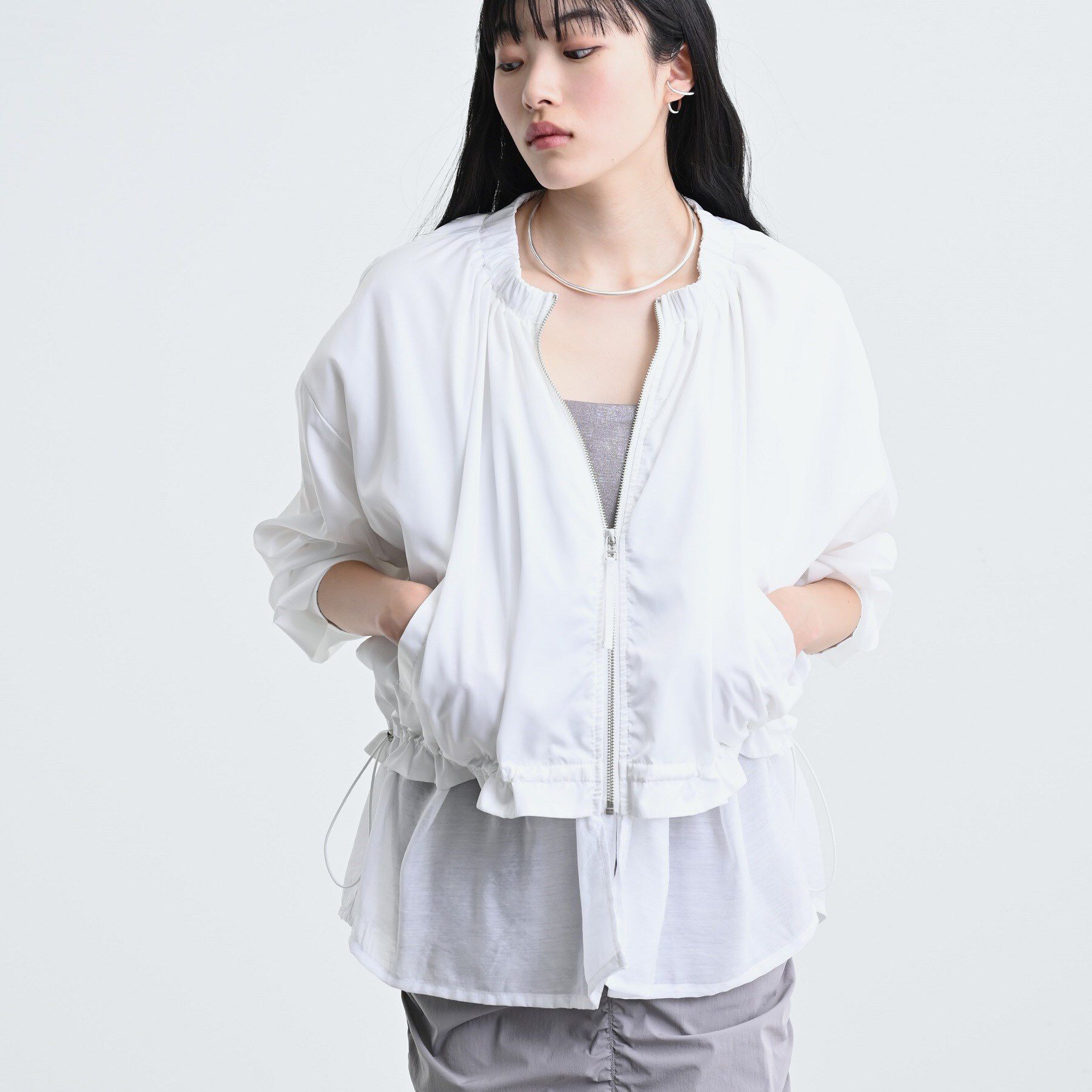 GALLEST「ドロストライトブルゾン」|ブルゾン・スタジャン|ホワイト(001)