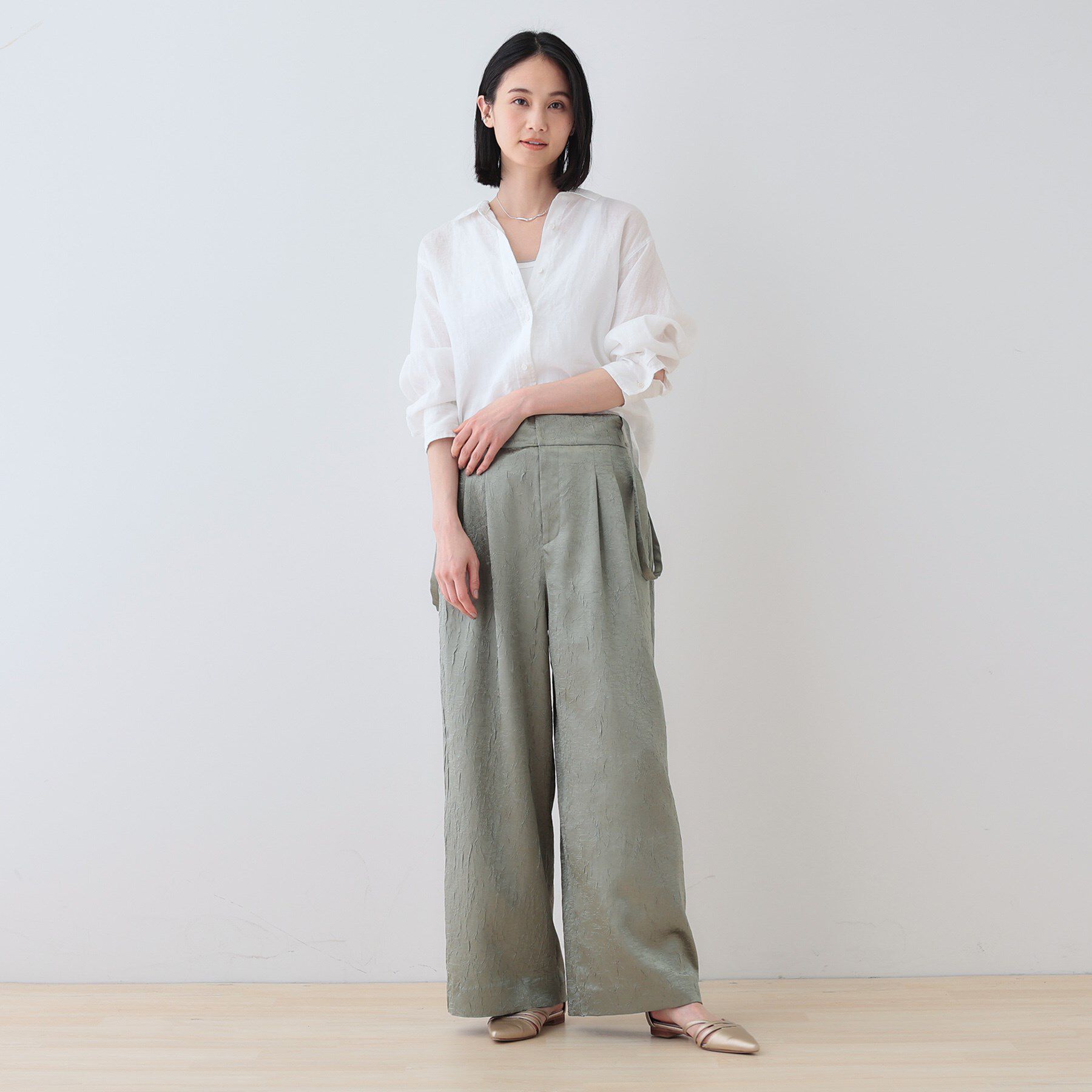 INDIVI「【サスペンダー付き】2WAYクラッシュサテンパンツ」|その他|