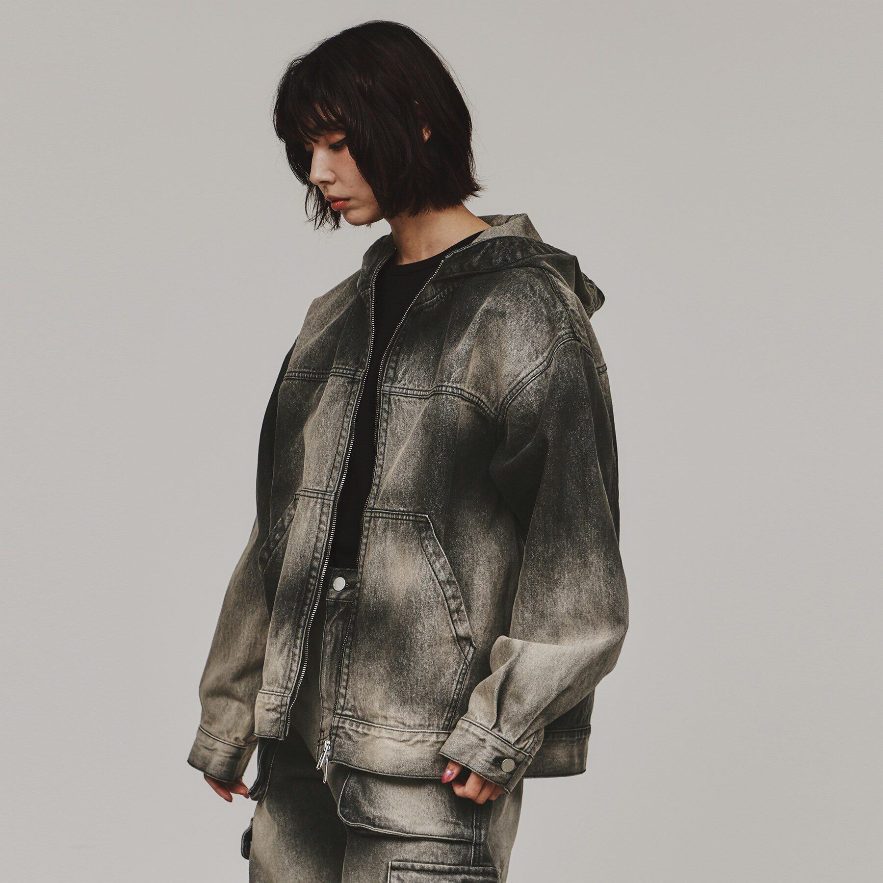 tk.TAKEO KIKUCHI「【セットアップ対応】フーデットデニムブルゾン」|デニムジャケット|ブラック(019)