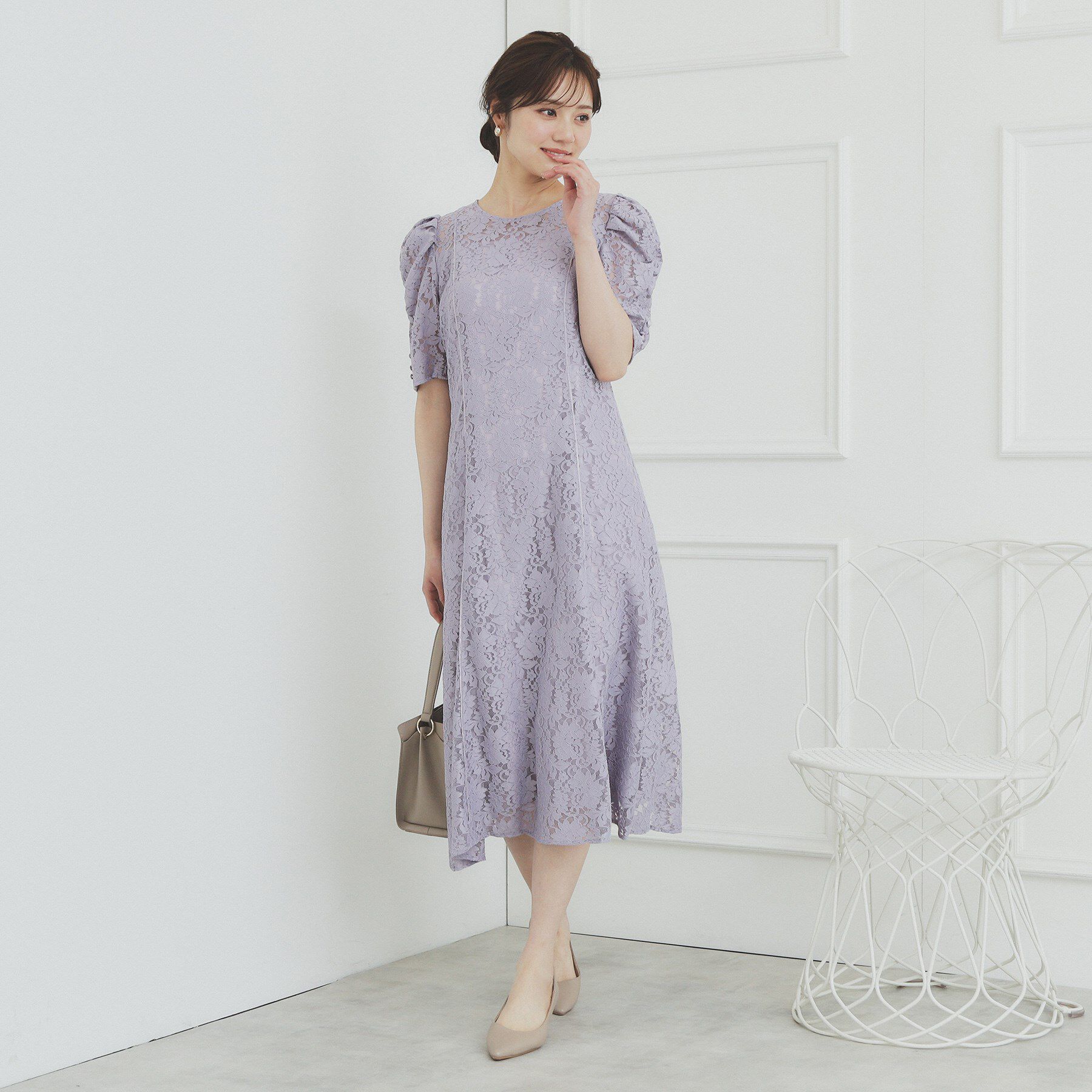 index「総レースギャザースリーブワンピース【洗濯機洗い可】」|ワンピース|
