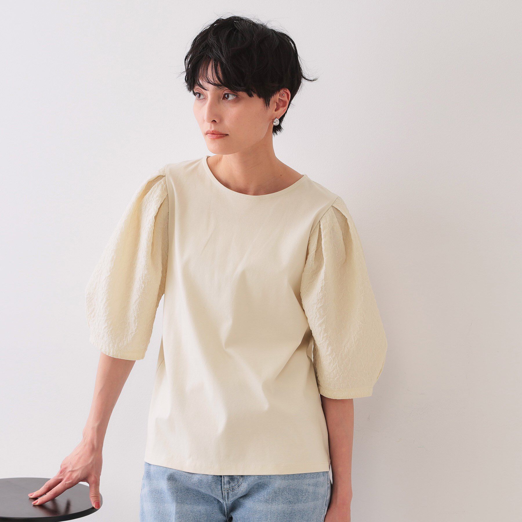 OPAQUE.CLIP「ふくれドッキングスリーブトップス【洗濯機洗い可】」|Tシャツ・カットソー|