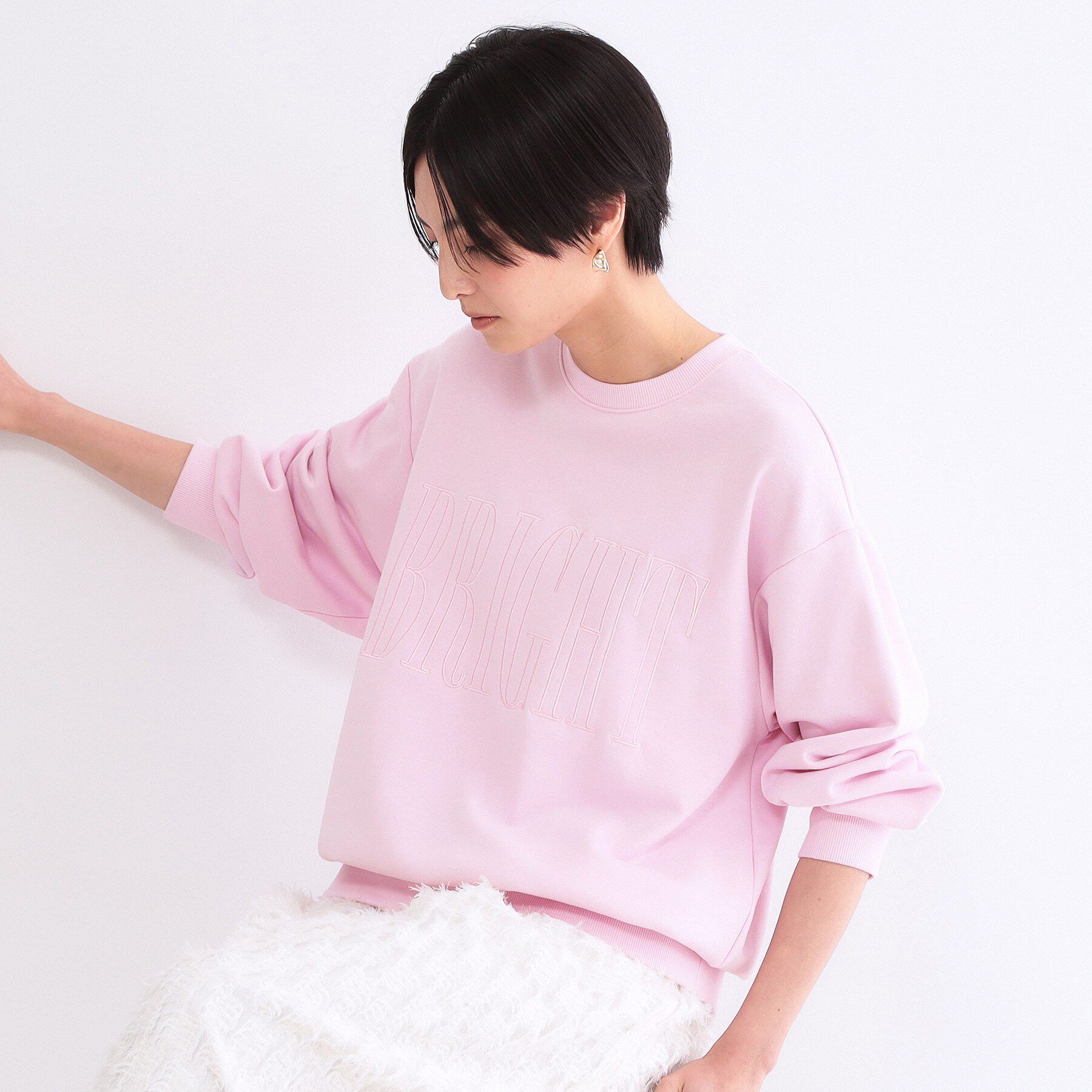 OPAQUE.CLIP「ロゴ刺繍裏毛トップス【洗濯機OK】」|Tシャツ・カットソー|ピンク(071)