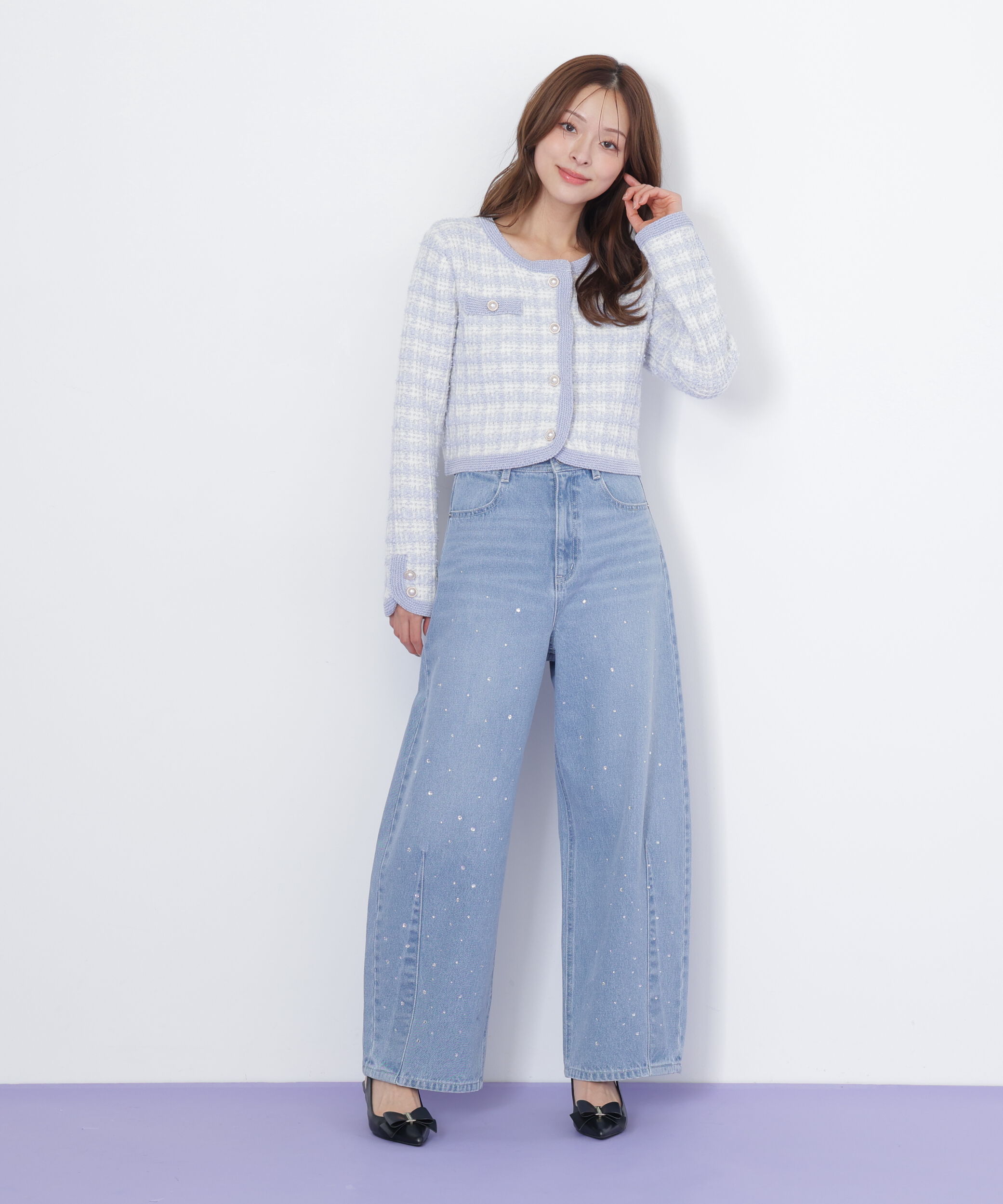  「ラメミックスツィードニットジャケット」|ニット・セーター|