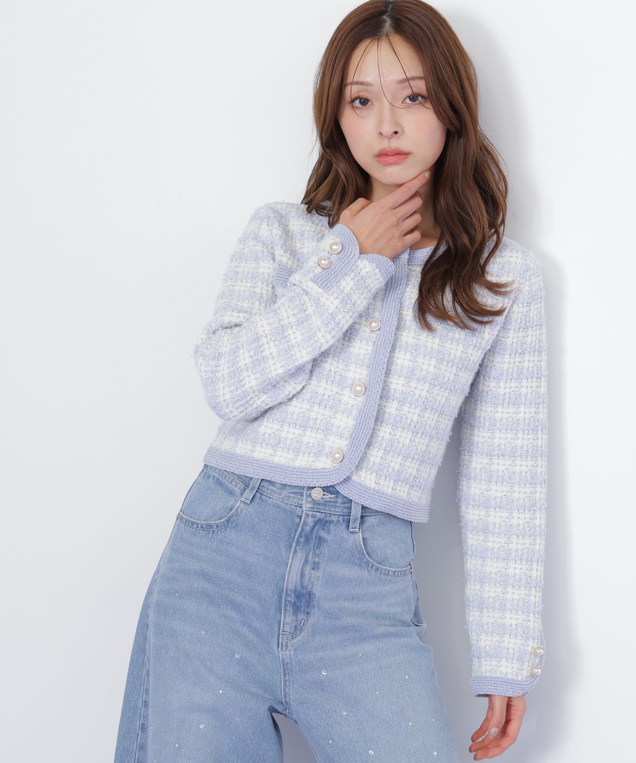  「ラメミックスツィードニットジャケット」|ニット・セーター|