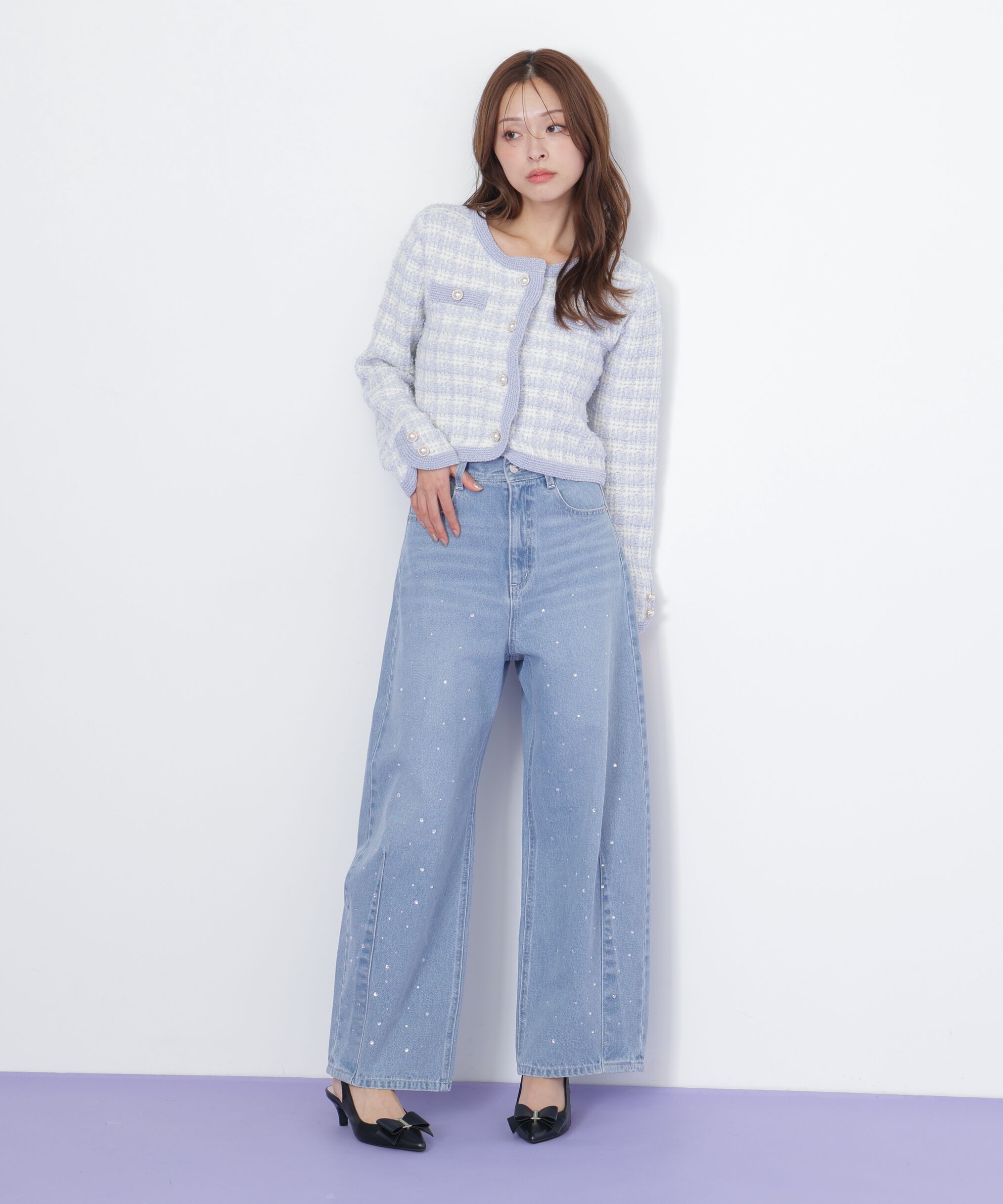  「ラメミックスツィードニットジャケット」|ニット・セーター|