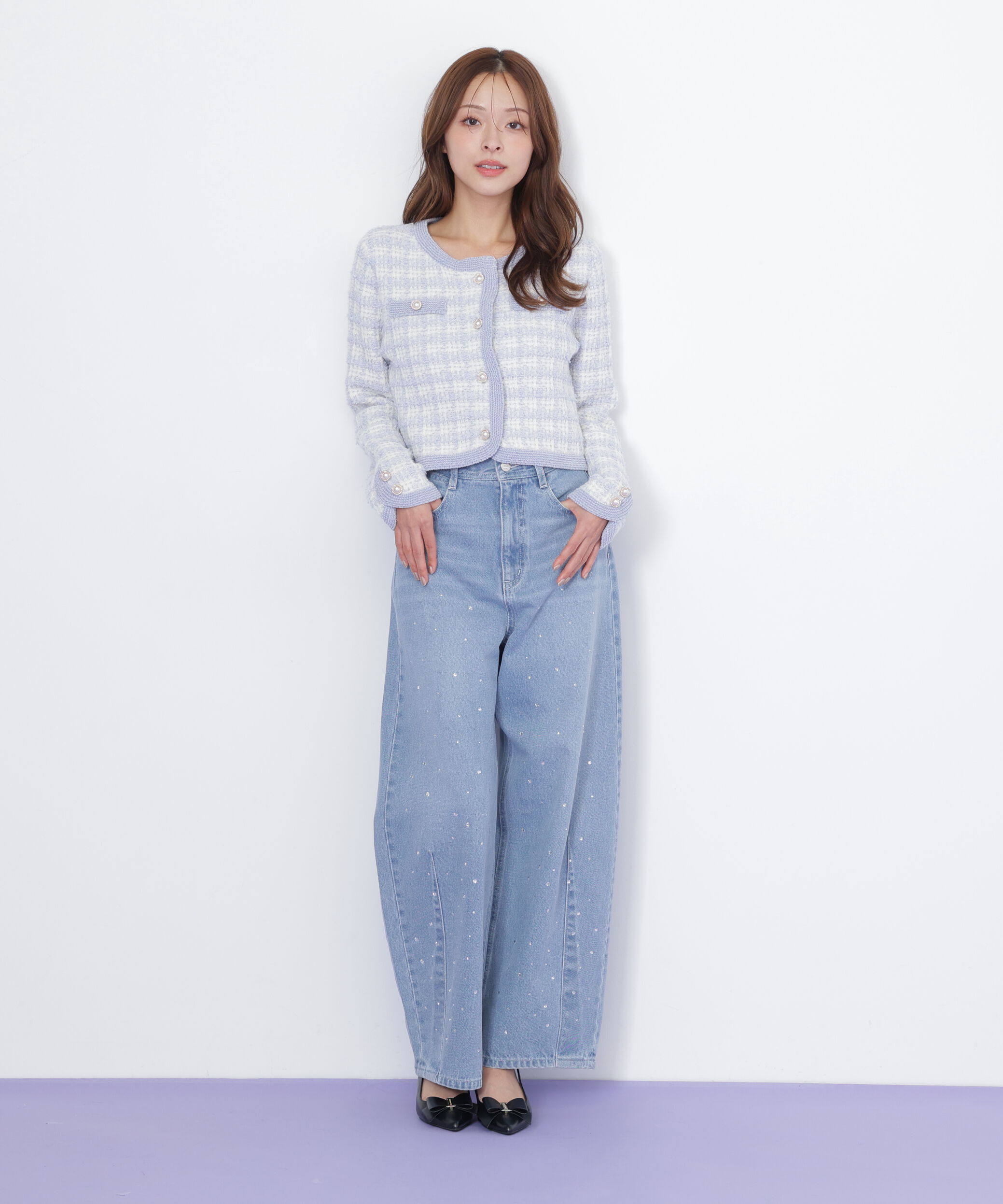  「ラメミックスツィードニットジャケット」|ニット・セーター|