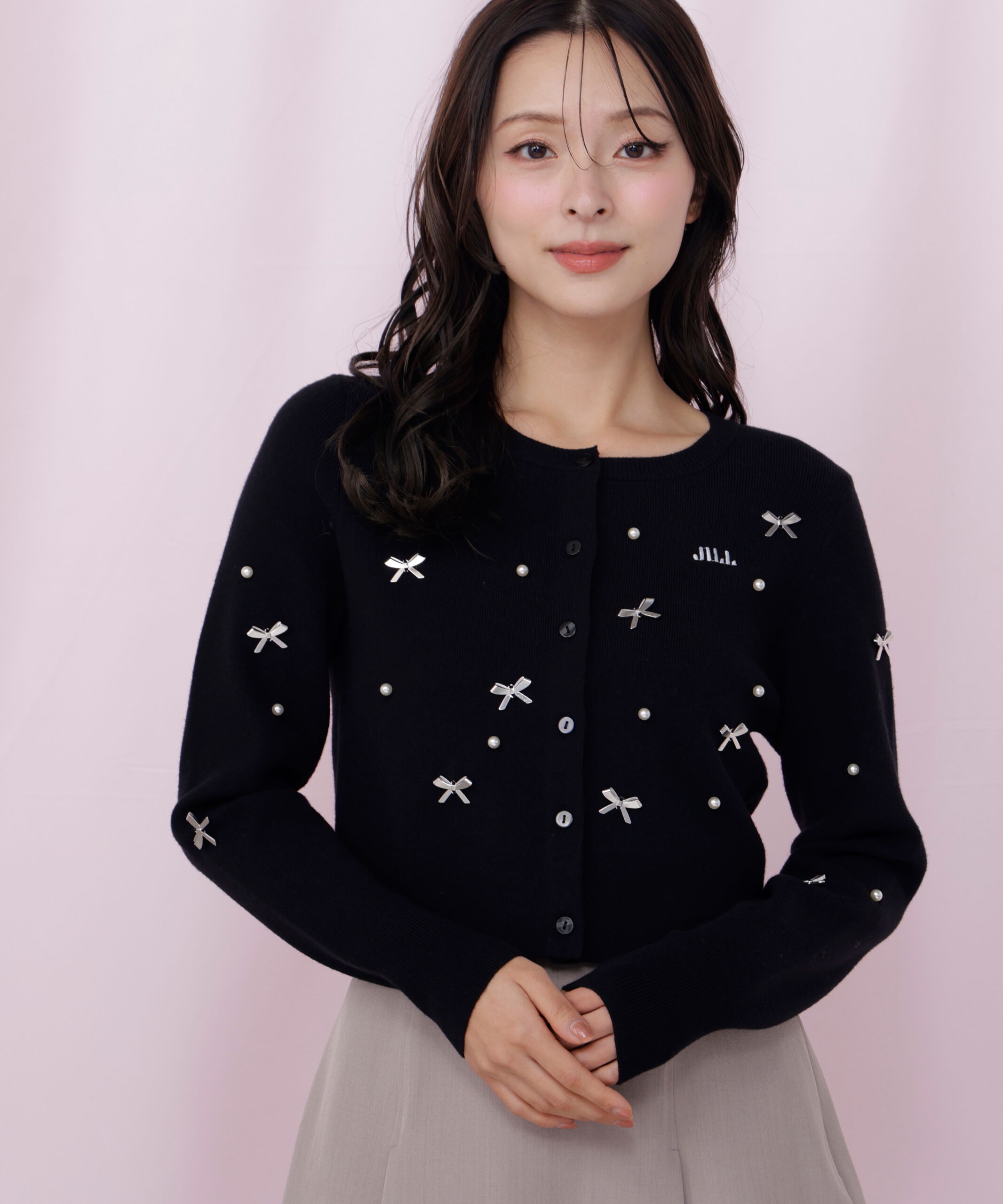  「リボントッピングカーディガン」|ニット・セーター|ブラック