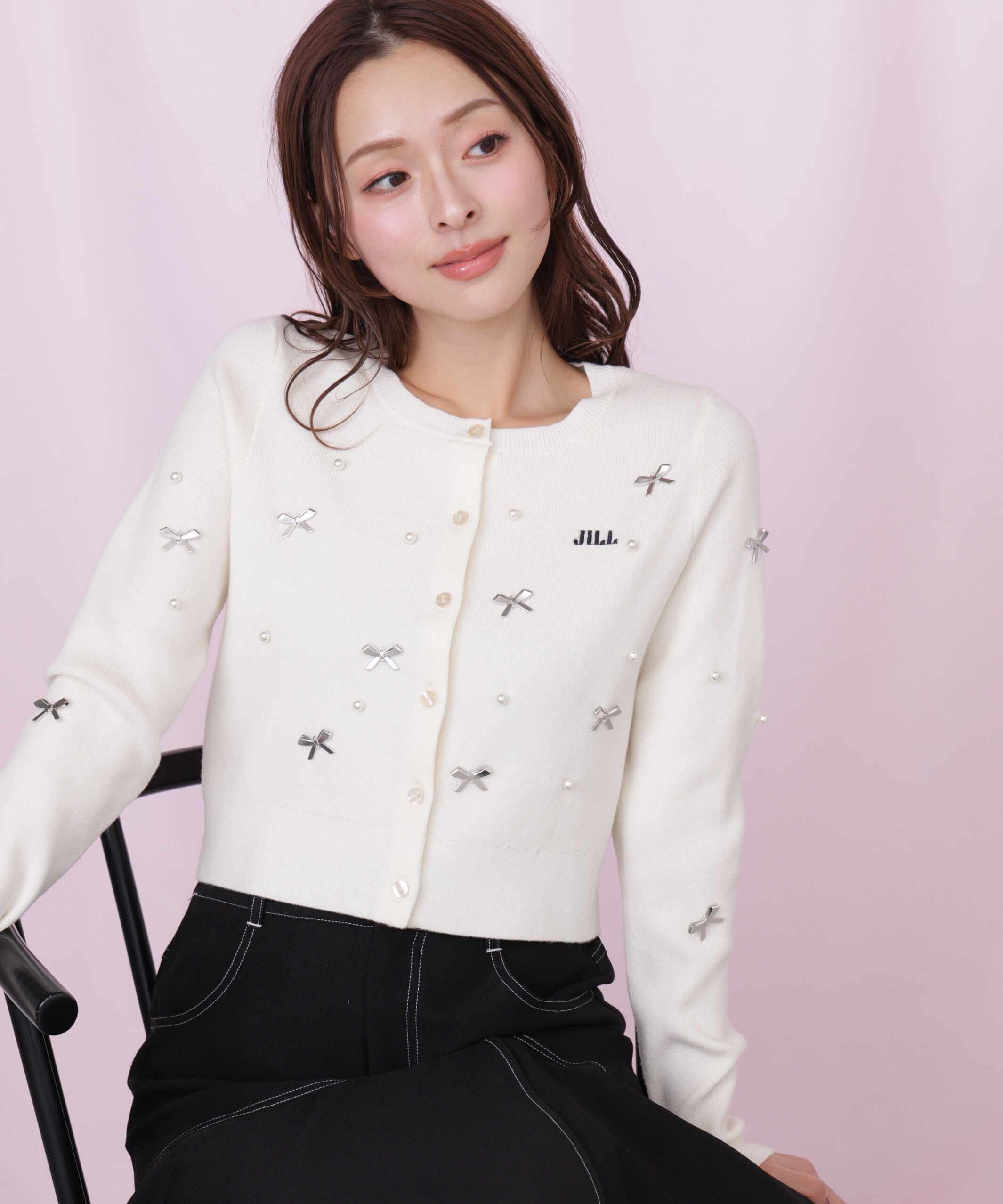  「リボントッピングカーディガン」|ニット・セーター|ホワイト