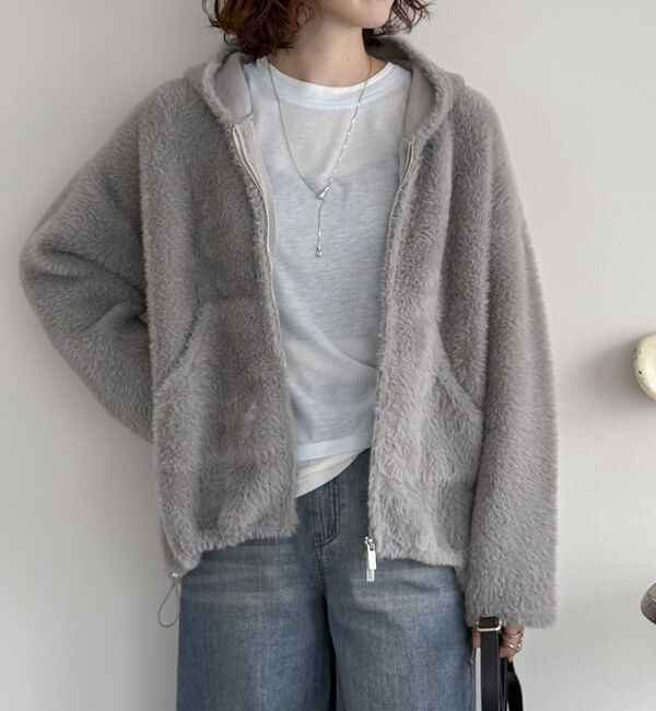 Doux archives「Ｗフェイスシャギーフーディ―ブルゾン」|ニット・セーター|GRAY