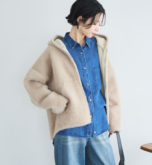 Doux archives「Ｗフェイスシャギーフーディ―ブルゾン」|ニット・セーター|