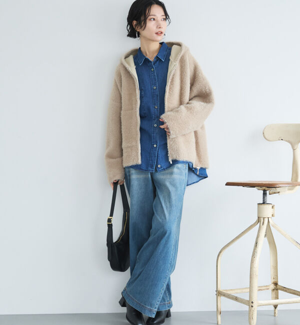 Doux archives「Ｗフェイスシャギーフーディ―ブルゾン」|ニット・セーター|