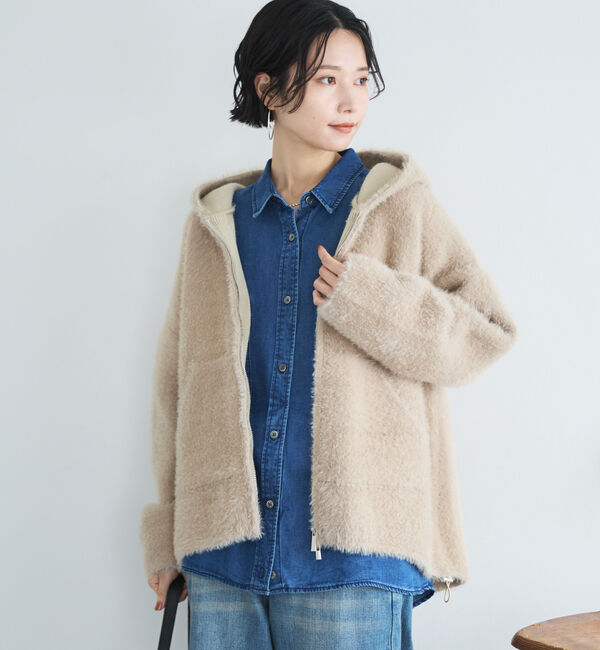 Doux archives「Ｗフェイスシャギーフーディ―ブルゾン」|ニット・セーター|