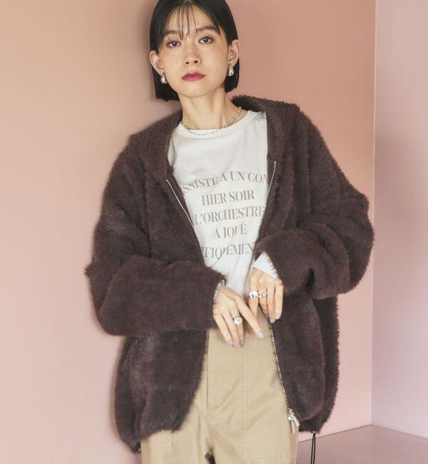 Doux archives「Ｗフェイスシャギーフーディ―ブルゾン」|ニット・セーター|