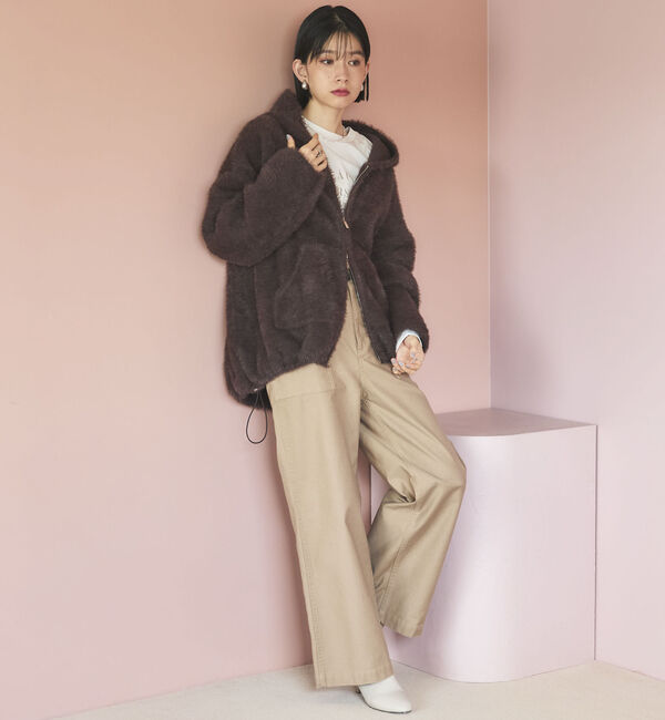 Doux archives「Ｗフェイスシャギーフーディ―ブルゾン」|ニット・セーター|