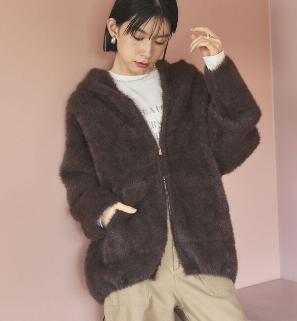 Doux archives「Ｗフェイスシャギーフーディ―ブルゾン」|ニット・セーター|