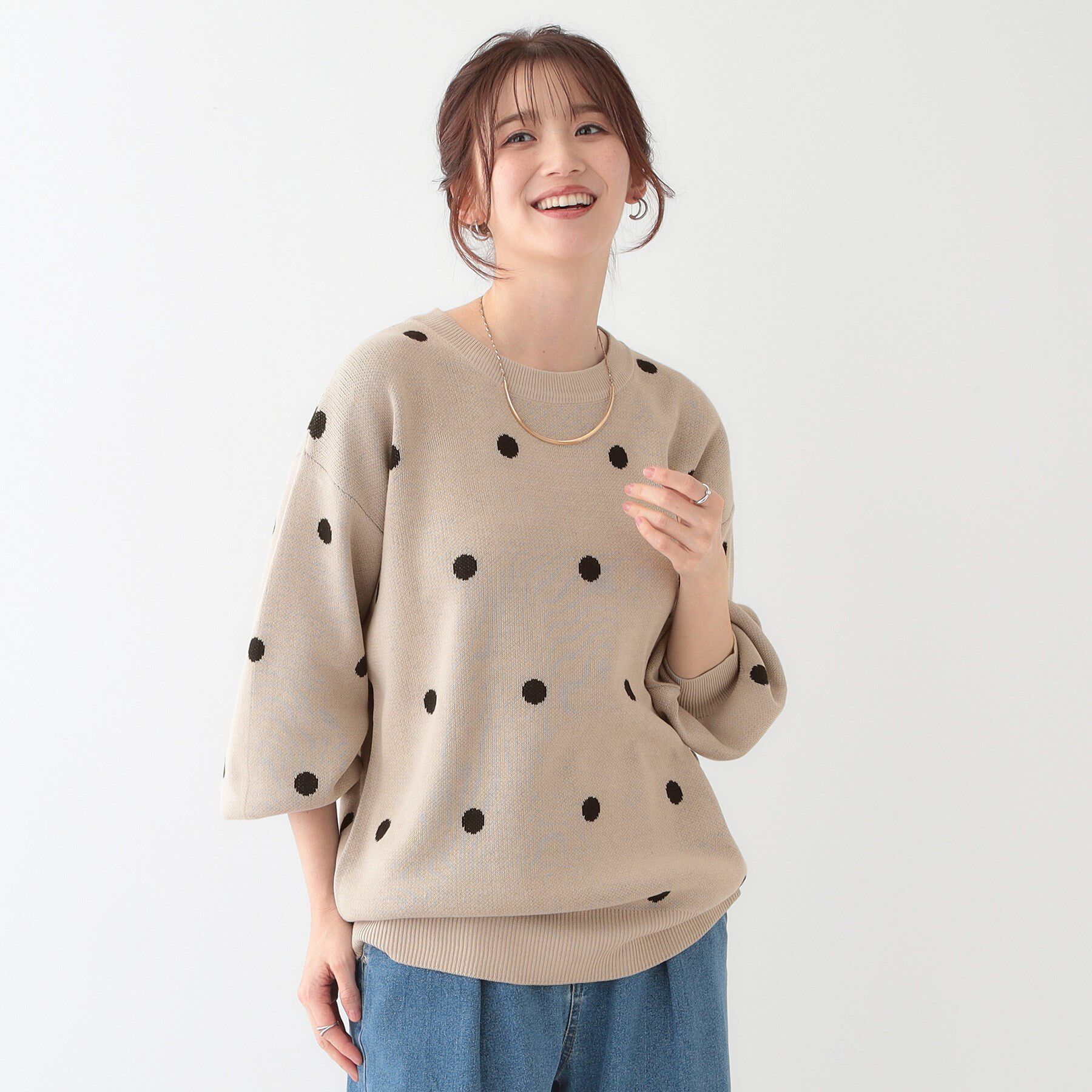 SHOO･LA･RUE「【S-LL】ドット柄が目を惹く ゆったりニット」|ニット・セーター|